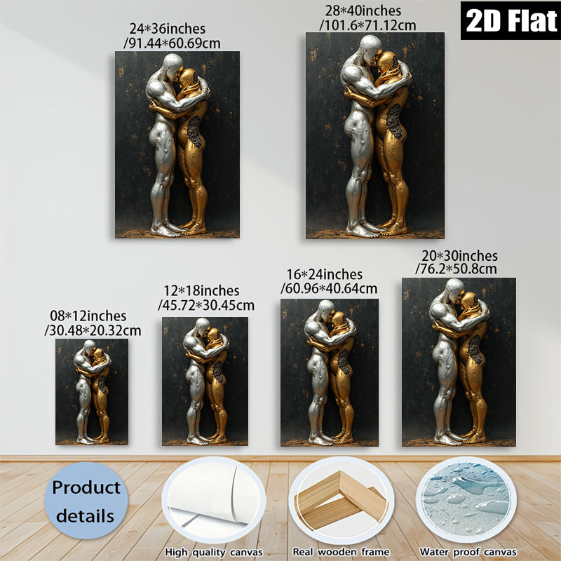 2D flat 1pc Intimate Bronze Couple Embrace Modern Wall Art Living Room Bedroom Decor Gallery Wrapped Canvas Prints Home Office Decoration Chic Stylish Trending Now
