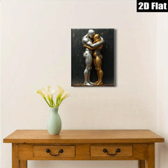 2D flat 1pc Intimate Bronze Couple Embrace Modern Wall Art Living Room Bedroom Decor Gallery Wrapped Canvas Prints Home Office Decoration Chic Stylish Trending Now