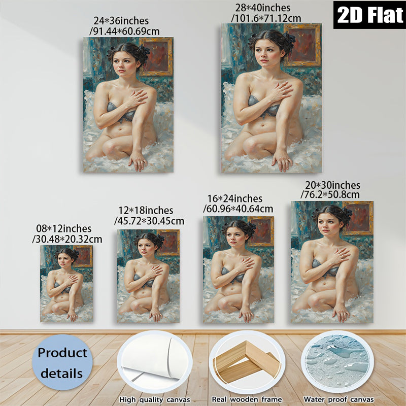 2D flat 1pc Intimate Portrait Woman Nude Figure Painting Living Room Bedroom Wall Decor Canvas Art Modern Farmhouse Style Coastal Aesthetic Gallery Wrapped