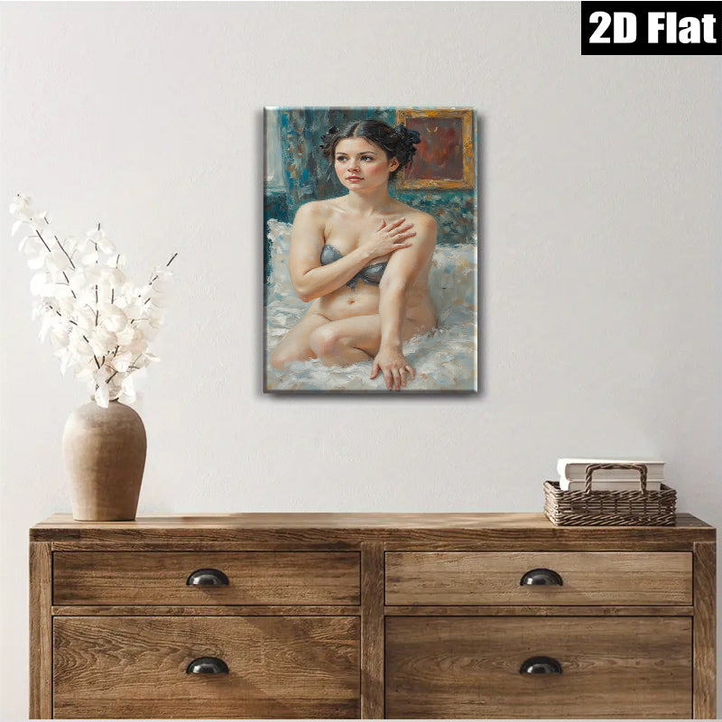 2D flat 1pc Intimate Portrait Woman Nude Figure Painting Living Room Bedroom Wall Decor Canvas Art Modern Farmhouse Style Coastal Aesthetic Gallery Wrapped
