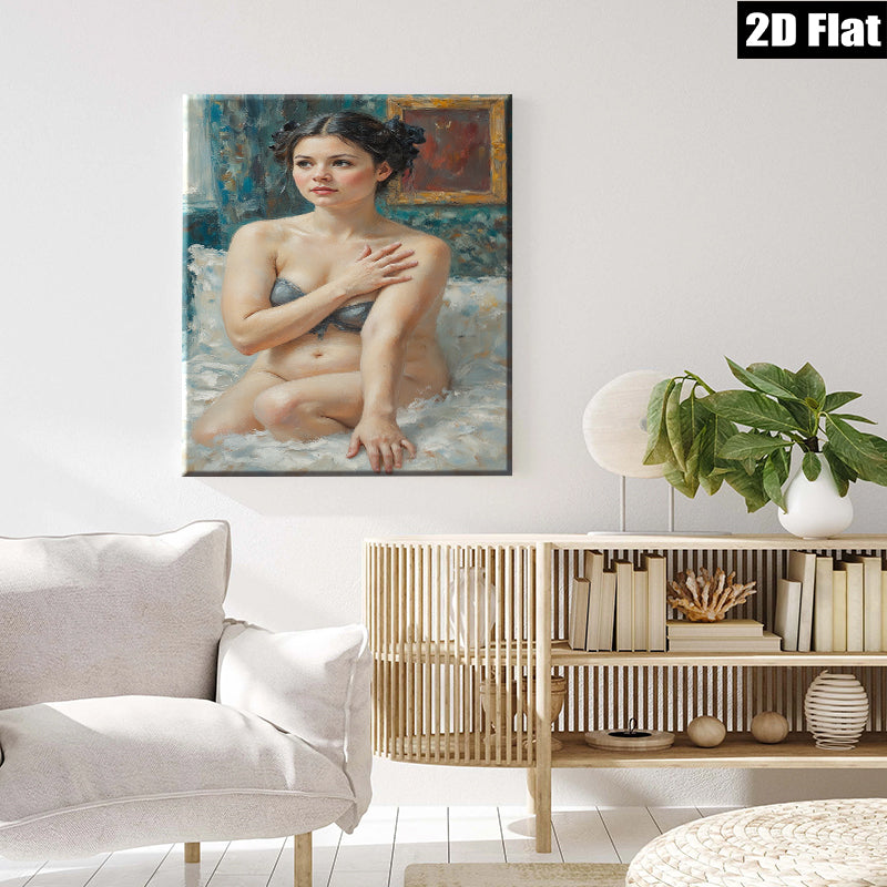 2D flat 1pc Intimate Portrait Woman Nude Figure Painting Living Room Bedroom Wall Decor Canvas Art Modern Farmhouse Style Coastal Aesthetic Gallery Wrapped