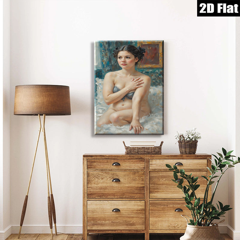 2D flat 1pc Intimate Portrait Woman Nude Figure Painting Living Room Bedroom Wall Decor Canvas Art Modern Farmhouse Style Coastal Aesthetic Gallery Wrapped
