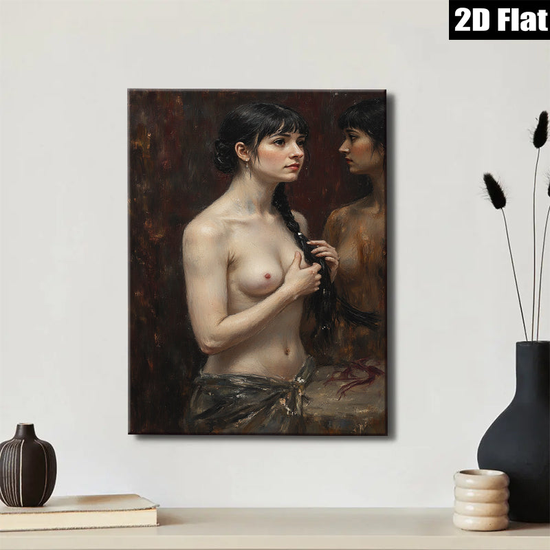2D flat 1pc Intimate Portrait Woman Reflecting Beauty Bathroom Art Bedroom Living Room Canvas Wall Decor Modern Farmhouse Style