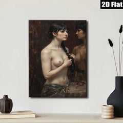 2D flat 1pc Intimate Portrait Woman Reflecting Beauty Bathroom Art Bedroom Living Room Canvas Wall Decor Modern Farmhouse Style