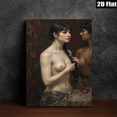 2D flat 1pc Intimate Portrait Woman Reflecting Beauty Bathroom Art Bedroom Living Room Canvas Wall Decor Modern Farmhouse Style