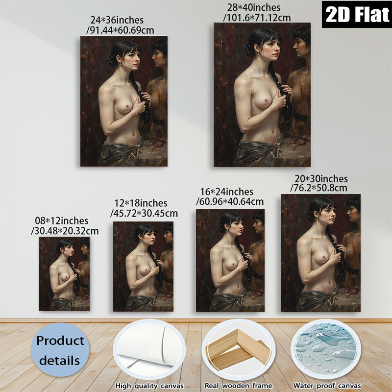2D flat 1pc Intimate Portrait Woman Reflecting Beauty Bathroom Art Bedroom Living Room Canvas Wall Decor Modern Farmhouse Style