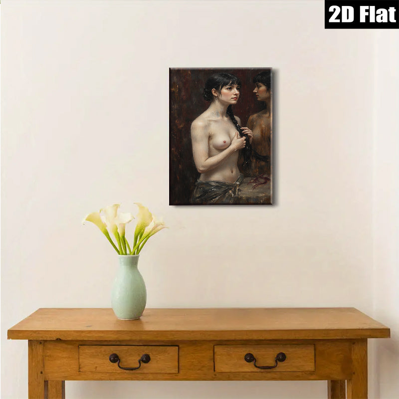 2D flat 1pc Intimate Portrait Woman Reflecting Beauty Bathroom Art Bedroom Living Room Canvas Wall Decor Modern Farmhouse Style