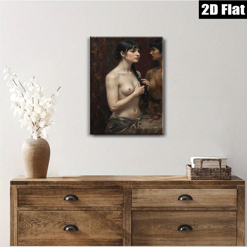 2D flat 1pc Intimate Portrait Woman Reflecting Beauty Bathroom Art Bedroom Living Room Canvas Wall Decor Modern Farmhouse Style