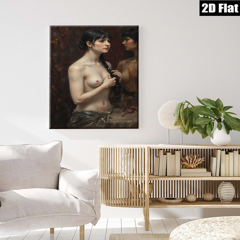 2D flat 1pc Intimate Portrait Woman Reflecting Beauty Bathroom Art Bedroom Living Room Canvas Wall Decor Modern Farmhouse Style