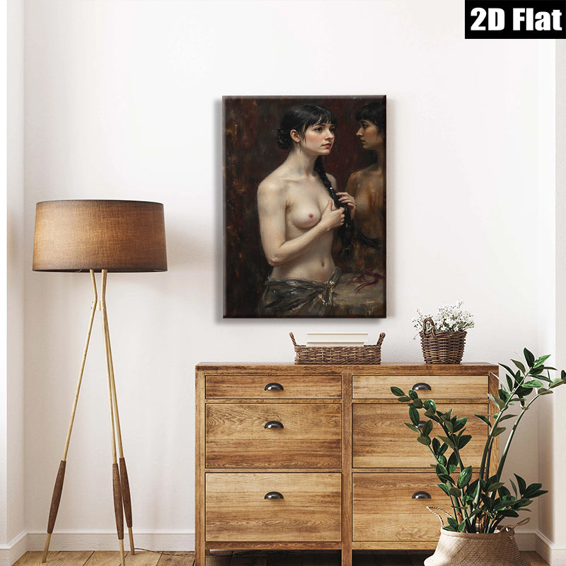 2D flat 1pc Intimate Portrait Woman Reflecting Beauty Bathroom Art Bedroom Living Room Canvas Wall Decor Modern Farmhouse Style
