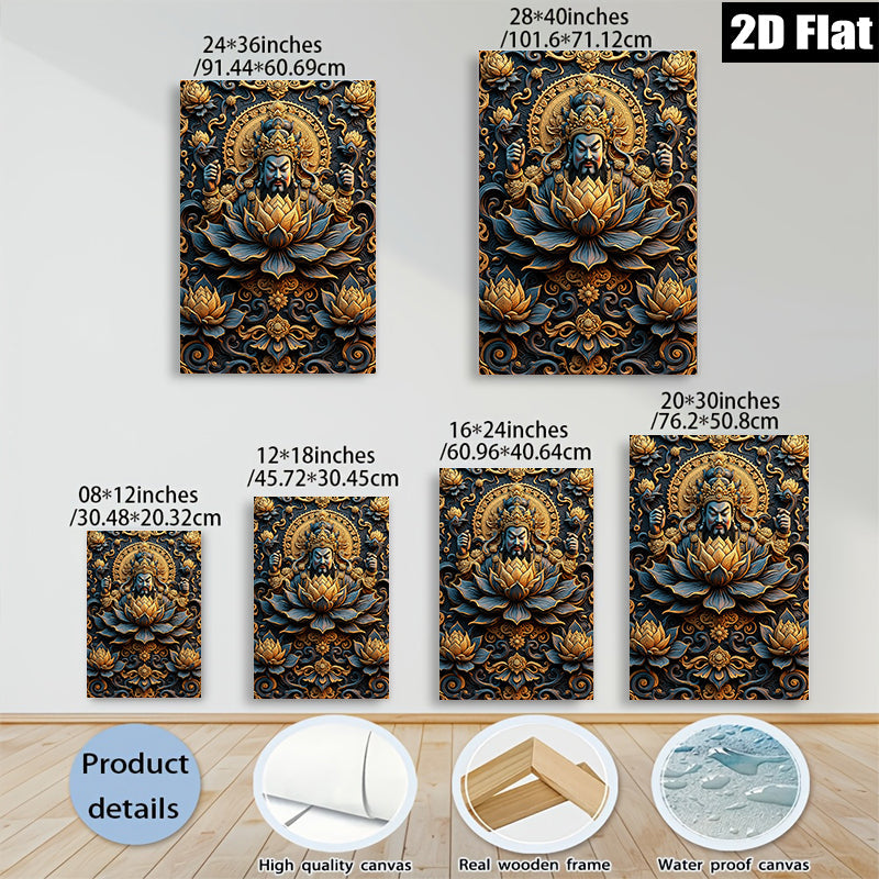 2D flat 1pc Intricate Floral Deity Wall Art Eastern Mysticism Home Decor Living Room Bedroom Gallery Wrapped Canvas Print Modern Farmhouse Aesthetic