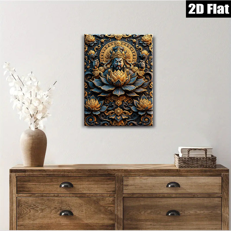 2D flat 1pc Intricate Floral Deity Wall Art Eastern Mysticism Home Decor Living Room Bedroom Gallery Wrapped Canvas Print Modern Farmhouse Aesthetic