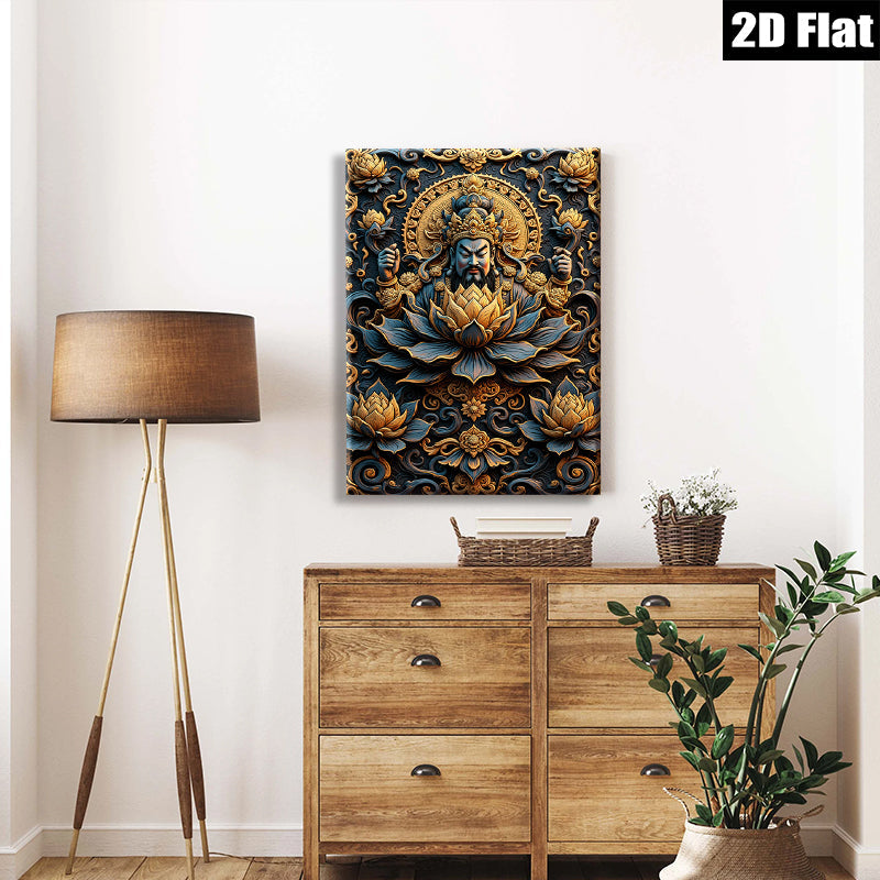 2D flat 1pc Intricate Floral Deity Wall Art Eastern Mysticism Home Decor Living Room Bedroom Gallery Wrapped Canvas Print Modern Farmhouse Aesthetic
