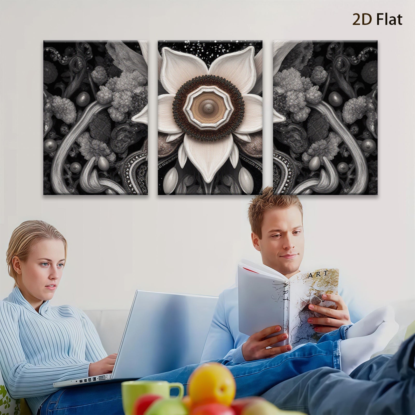 2D flat 1pc Intricate floral bloom detailed botanical artwork gallery wall decor farmhouse living room bedroom modern farmhouse style