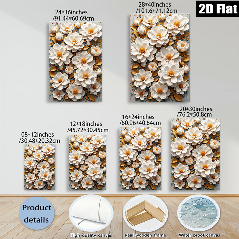 2D flat 1pc Ivory Bloom Floral Botanical Wall Art Decor for Living Room Bedroom Modern Farmhouse Gallery Wrapped Canvas Print Cozy Aesthetic