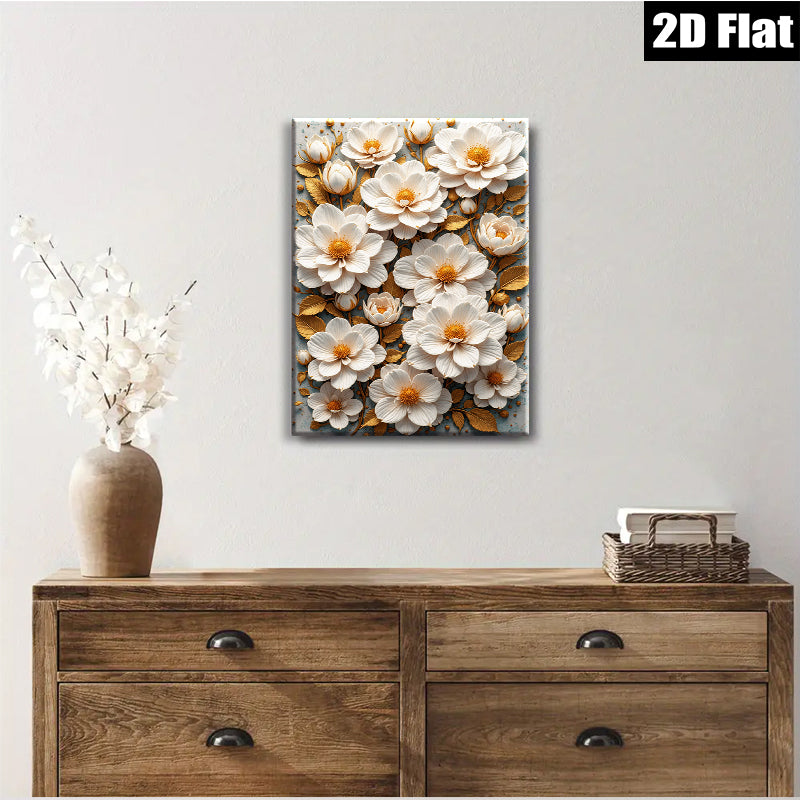 2D flat 1pc Ivory Bloom Floral Botanical Wall Art Decor for Living Room Bedroom Modern Farmhouse Gallery Wrapped Canvas Print Cozy Aesthetic
