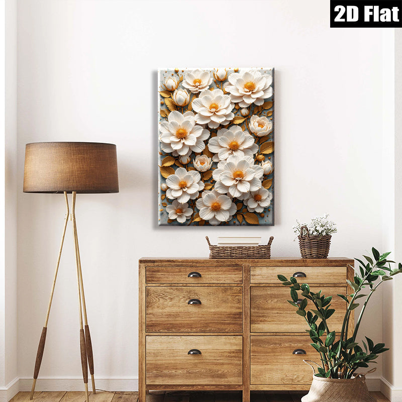 2D flat 1pc Ivory Bloom Floral Botanical Wall Art Decor for Living Room Bedroom Modern Farmhouse Gallery Wrapped Canvas Print Cozy Aesthetic