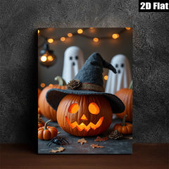 2D flat 1pc Jack O Lantern Halloween Spooky Festive Fall Decor Gallery Wrapped Canvas Print for Living Room Bedroom Holiday Gifts Trending Now
