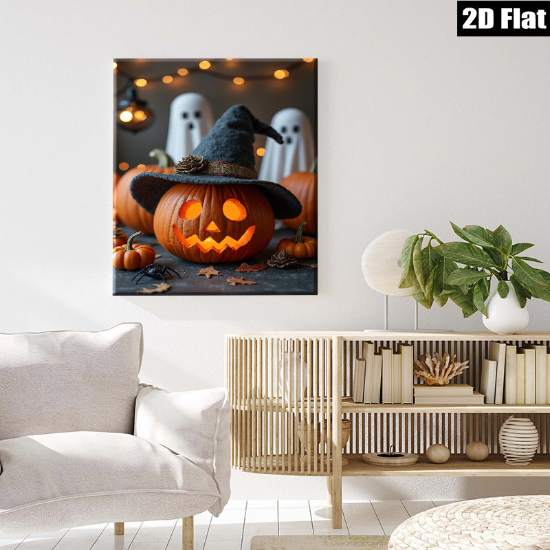 2D flat 1pc Jack O Lantern Halloween Spooky Festive Fall Decor Gallery Wrapped Canvas Print for Living Room Bedroom Holiday Gifts Trending Now