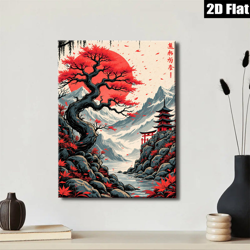 2D flat 1pc Japanese Maple Autumn Landscape Wall Art Canvas Prints for Living Room Bedroom Home Decor Modern Farmhouse Rustic Style Gallery Wrapped Ready to Hang
