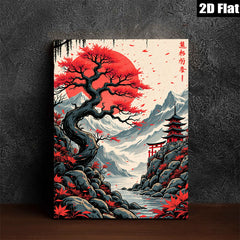 2D flat 1pc Japanese Maple Autumn Landscape Wall Art Canvas Prints for Living Room Bedroom Home Decor Modern Farmhouse Rustic Style Gallery Wrapped Ready to Hang