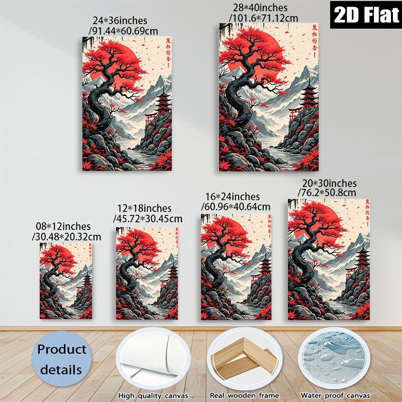 2D flat 1pc Japanese Maple Autumn Landscape Wall Art Canvas Prints for Living Room Bedroom Home Decor Modern Farmhouse Rustic Style Gallery Wrapped Ready to Hang