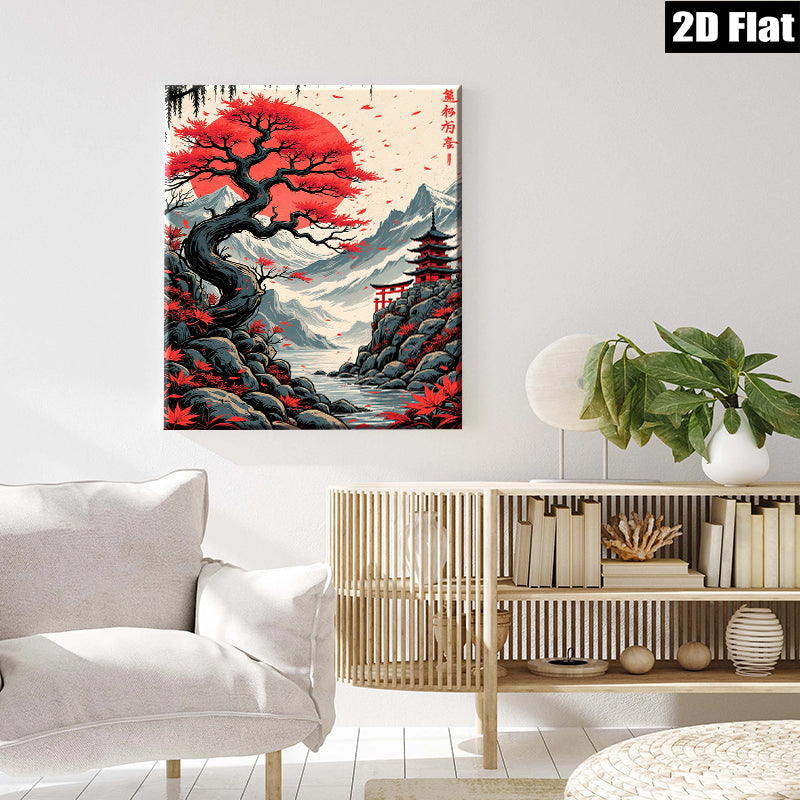 2D flat 1pc Japanese Maple Autumn Landscape Wall Art Canvas Prints for Living Room Bedroom Home Decor Modern Farmhouse Rustic Style Gallery Wrapped Ready to Hang