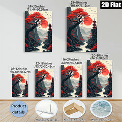 2D flat 1pc Japanese Pagoda Red Maple Scenic Wall Art Canvas Prints for Living Room Bedroom Home Decor Modern Farmhouse Style