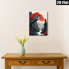 2D flat 1pc Japanese Pagoda Red Maple Scenic Wall Art Canvas Prints for Living Room Bedroom Home Decor Modern Farmhouse Style