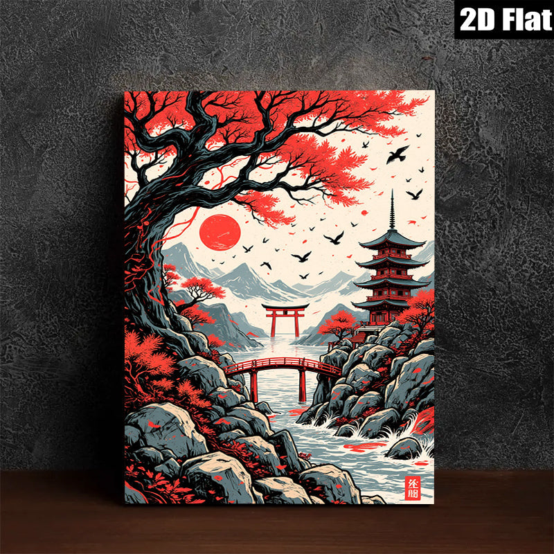 2D flat 1pc Japanese Torii Gate Mountain River Landscape Wall Art Prints Canvas Painting Home Decor Living Room Bedroom Office Modern Farmhouse Style