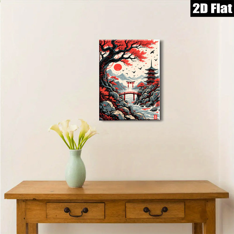 2D flat 1pc Japanese Torii Gate Mountain River Landscape Wall Art Prints Canvas Painting Home Decor Living Room Bedroom Office Modern Farmhouse Style
