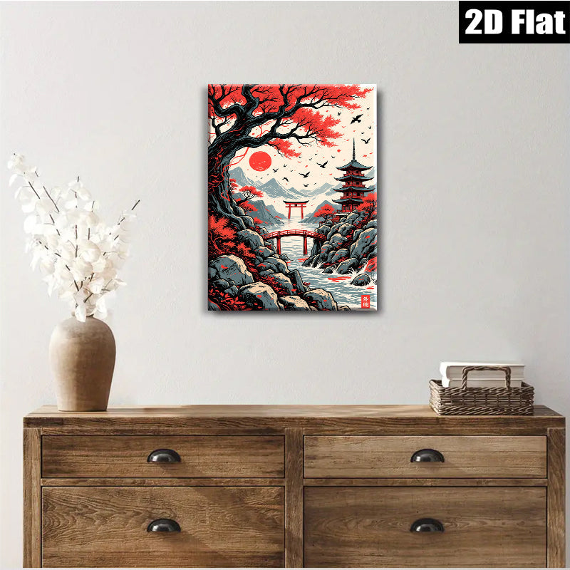 2D flat 1pc Japanese Torii Gate Mountain River Landscape Wall Art Prints Canvas Painting Home Decor Living Room Bedroom Office Modern Farmhouse Style