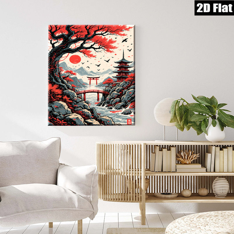 2D flat 1pc Japanese Torii Gate Mountain River Landscape Wall Art Prints Canvas Painting Home Decor Living Room Bedroom Office Modern Farmhouse Style