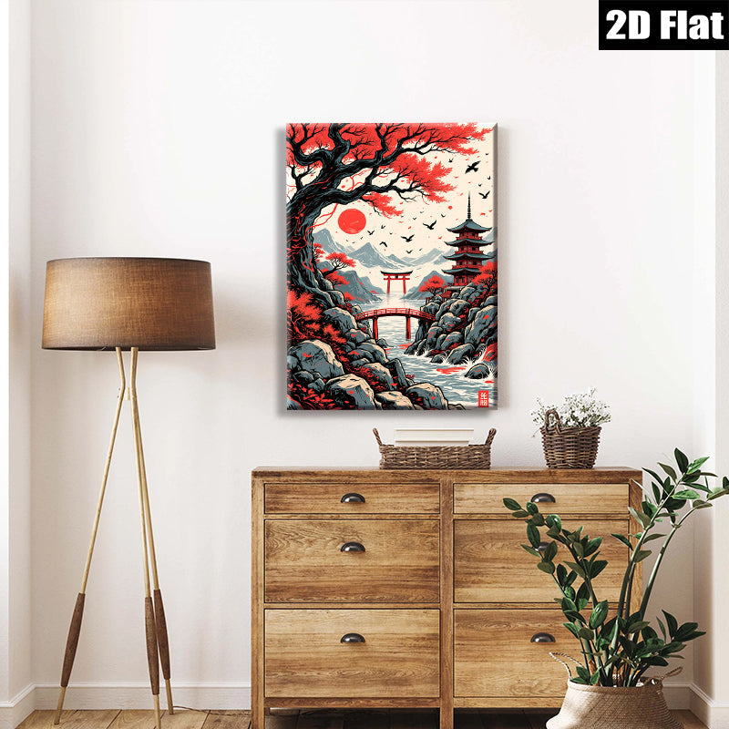 2D flat 1pc Japanese Torii Gate Mountain River Landscape Wall Art Prints Canvas Painting Home Decor Living Room Bedroom Office Modern Farmhouse Style