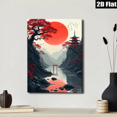 2D flat 1pc Japanese Torii Gate Scenic Landscape Wall Art Canvas Prints for Living Room Bedroom Home Decor Modern Farmhouse Aesthetic Gallery Wrapped Ready to Hang