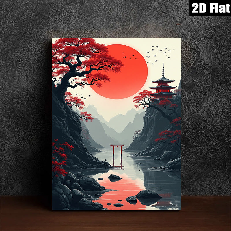 2D flat 1pc Japanese Torii Gate Scenic Landscape Wall Art Canvas Prints for Living Room Bedroom Home Decor Modern Farmhouse Aesthetic Gallery Wrapped Ready to Hang