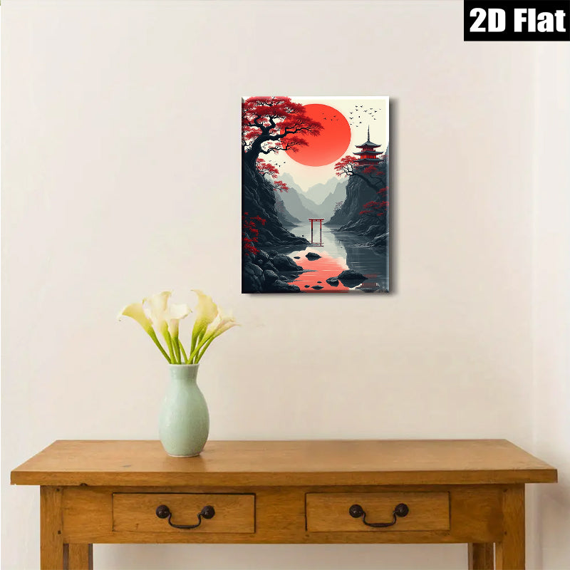 2D flat 1pc Japanese Torii Gate Scenic Landscape Wall Art Canvas Prints for Living Room Bedroom Home Decor Modern Farmhouse Aesthetic Gallery Wrapped Ready to Hang