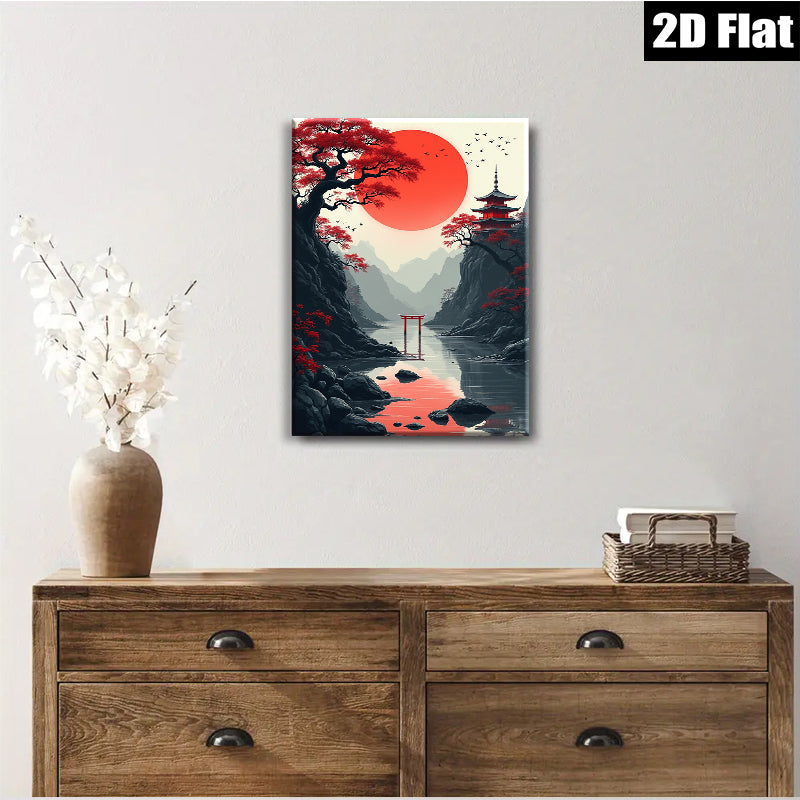 2D flat 1pc Japanese Torii Gate Scenic Landscape Wall Art Canvas Prints for Living Room Bedroom Home Decor Modern Farmhouse Aesthetic Gallery Wrapped Ready to Hang