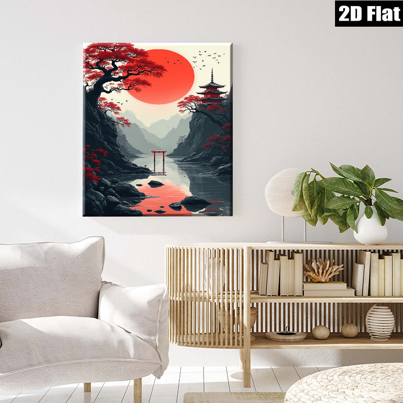 2D flat 1pc Japanese Torii Gate Scenic Landscape Wall Art Canvas Prints for Living Room Bedroom Home Decor Modern Farmhouse Aesthetic Gallery Wrapped Ready to Hang