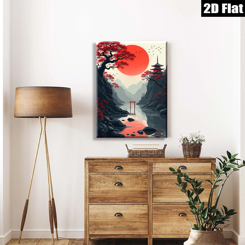 2D flat 1pc Japanese Torii Gate Scenic Landscape Wall Art Canvas Prints for Living Room Bedroom Home Decor Modern Farmhouse Aesthetic Gallery Wrapped Ready to Hang