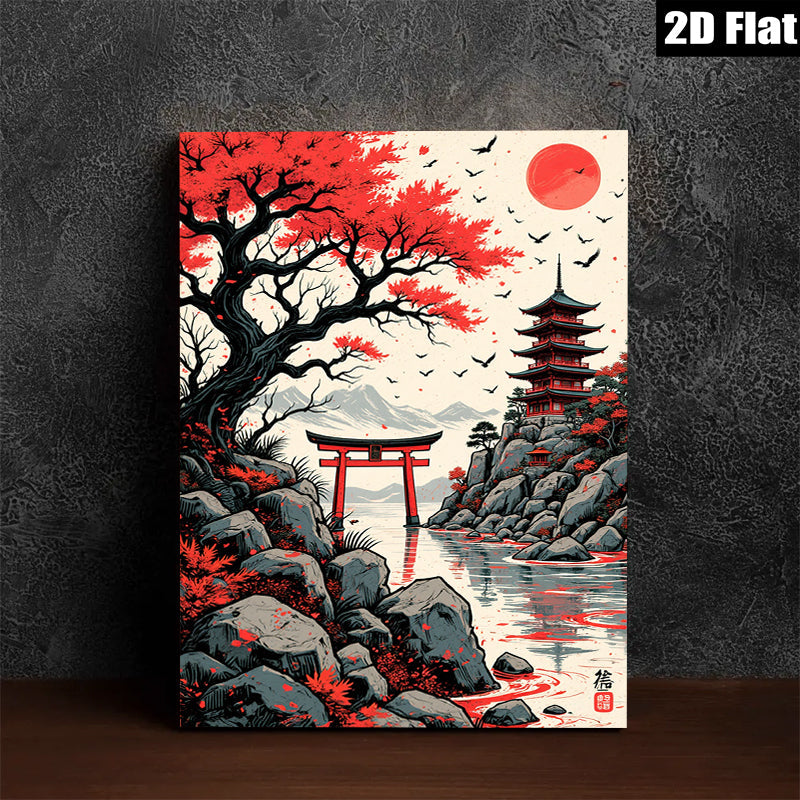 2D flat 1pc Japanese Torii Gate serene landscape wall art canvas prints for living room bedroom home decor farmhouse style modern aesthetic gallery wrapped