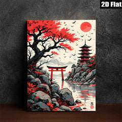 2D flat 1pc Japanese Torii Gate serene landscape wall art canvas prints for living room bedroom home decor farmhouse style modern aesthetic gallery wrapped