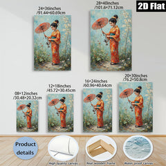 2D flat 1pc Japanese Woman with Red Umbrella Floral Garden Wall Art Living Room Bedroom Decor Canvas Prints Modern Farmhouse Style Cozy Aesthetic