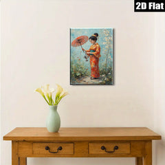 2D flat 1pc Japanese Woman with Red Umbrella Floral Garden Wall Art Living Room Bedroom Decor Canvas Prints Modern Farmhouse Style Cozy Aesthetic