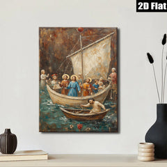 2D flat 1pc Jesus Calm Storm Boat Religious Wall Art Canvas Print for Living Room Bedroom Decor Farmhouse Style Gallery Wrapped Ready to Hang