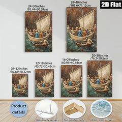 2D flat 1pc Jesus Calm Storm Boat Religious Wall Art Canvas Print for Living Room Bedroom Decor Farmhouse Style Gallery Wrapped Ready to Hang