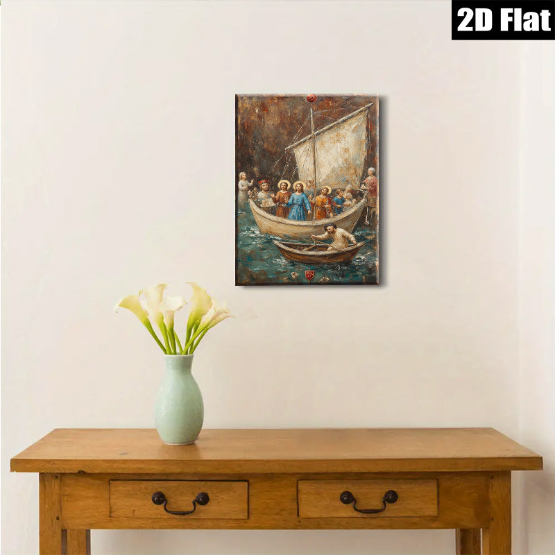 2D flat 1pc Jesus Calm Storm Boat Religious Wall Art Canvas Print for Living Room Bedroom Decor Farmhouse Style Gallery Wrapped Ready to Hang