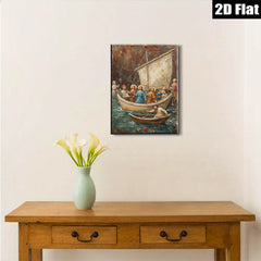 2D flat 1pc Jesus Calm Storm Boat Religious Wall Art Canvas Print for Living Room Bedroom Decor Farmhouse Style Gallery Wrapped Ready to Hang