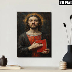 2D flat 1pc Jesus Christ Holding Red Book Religious Wall Art Canvas Print for Living Room Bedroom Home Decor Gallery Wrapped Modern Farmhouse Style