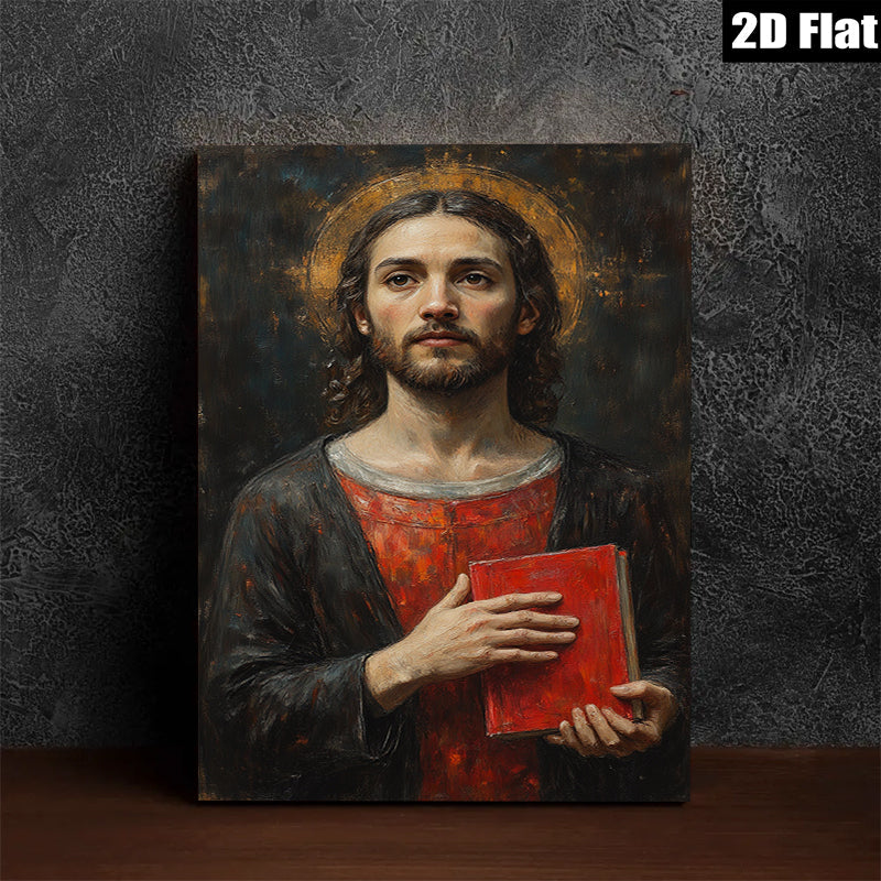 2D flat 1pc Jesus Christ Holding Red Book Religious Wall Art Canvas Print for Living Room Bedroom Home Decor Gallery Wrapped Modern Farmhouse Style